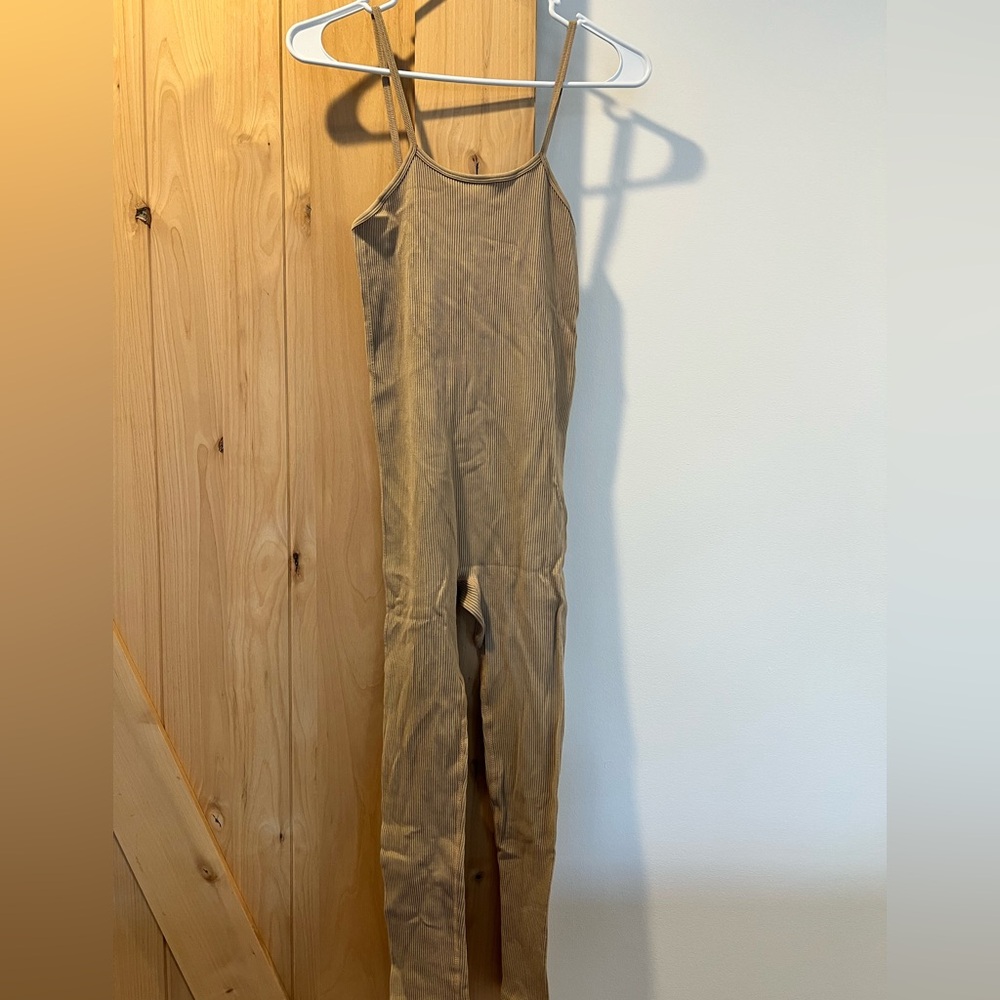 Zara Beige Ribbed Jumpsuit